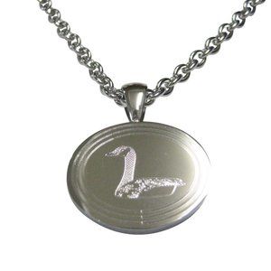 Oval Sitting Goose Bird Pendant Necklace